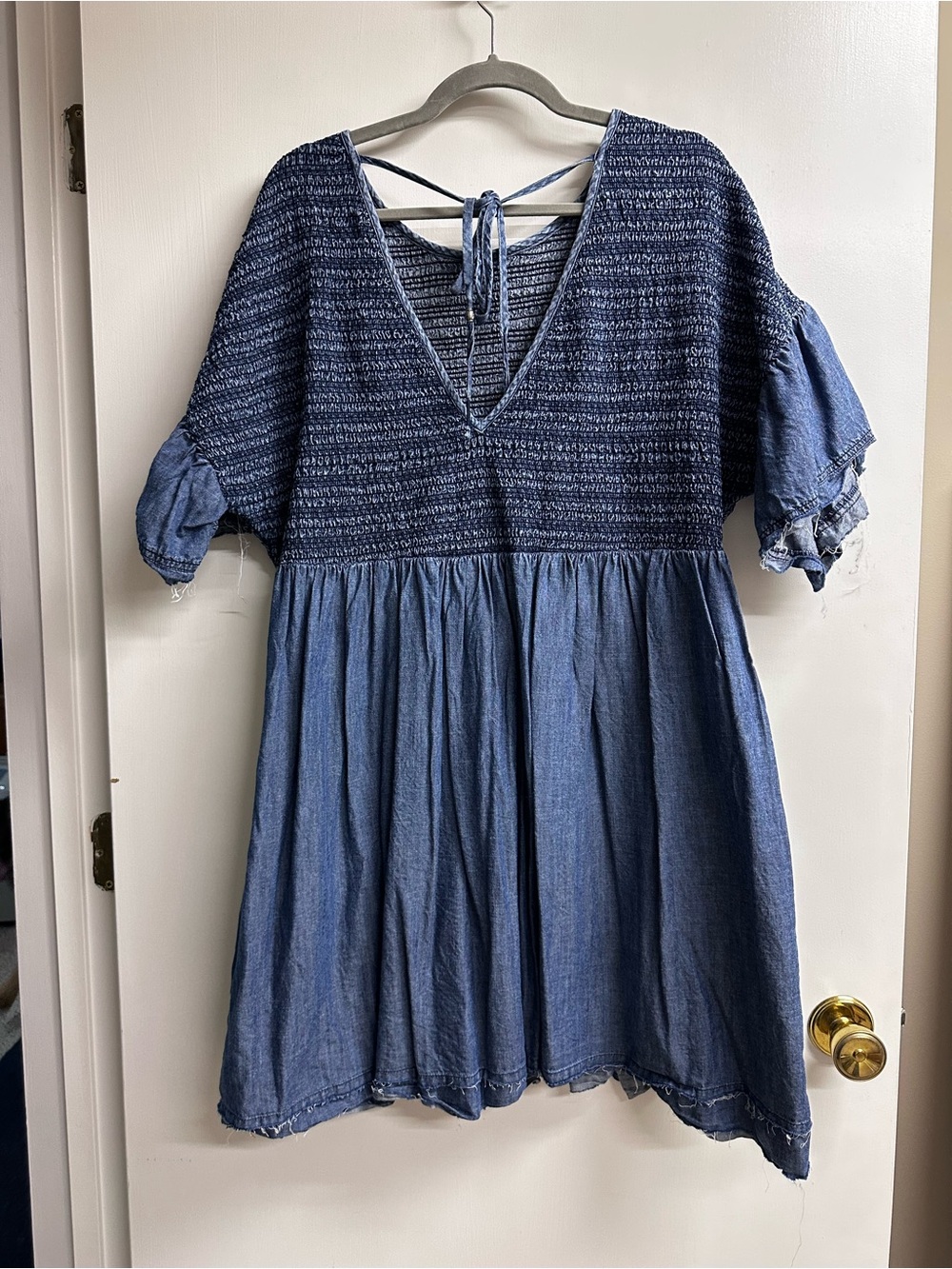 Anthropologie Blue Smocked Mini Dress - Picture 3 of 3